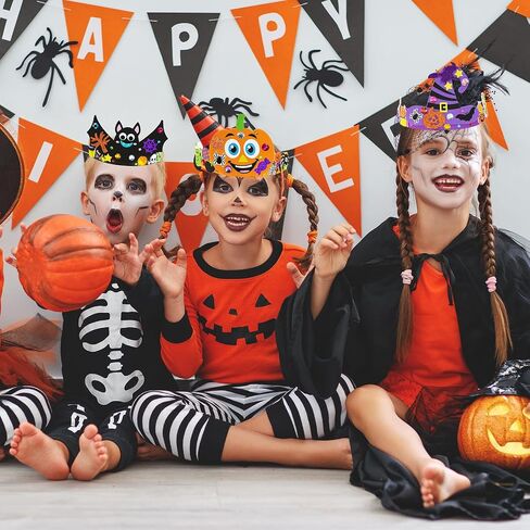 Winlyn 24 Sets Halloween Headbands Craft Kits DIY Crown Art Sets With Foam Stickers - Spider, Bat, Jack-o'-Lantern, Witch Hat - for Kids Classroom Activities, Party, Trick-or-Treat in Saudi Arabia