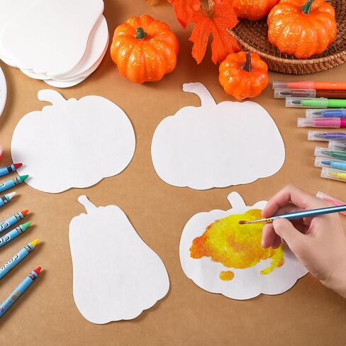 100 Pcs Color Diffusing Paper Pumpkins 6 Inches Assorted Shape Color Diffusing Fall Thanksgiving Crafts Watercolor Pumpkins for Autumn Arts and Crafts Decoration, 4 Styles in Saudi Arabia