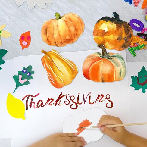 100 Pcs Color Diffusing Paper Pumpkins 6 Inches Assorted Shape Color Diffusing Fall Thanksgiving Crafts Watercolor Pumpkins for Autumn Arts and Crafts Decoration, 4 Styles in Saudi Arabia