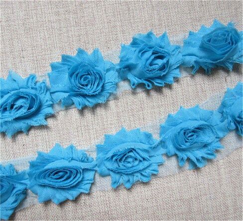 3 Yard Boutique Shabby Chic Fabric 3D Chiffon Rose Flower Lace Edge Trim Ribbon 6 cm Wide Vintage Style Edging Trimming Fabric Embroidered Applique Sewing Craft Wedding Bridal Dress(White) in Kuwait