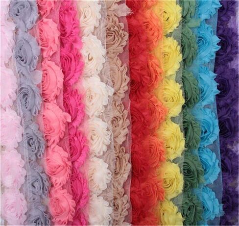 3 Yard Boutique Shabby Chic Fabric 3D Chiffon Rose Flower Lace Edge Trim Ribbon 6 cm Wide Vintage Style Edging Trimming Fabric Embroidered Applique Sewing Craft Wedding Bridal Dress(White) in Kuwait