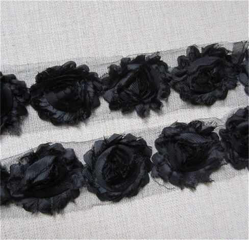 3 Yard Boutique Shabby Chic Fabric 3D Chiffon Rose Flower Lace Edge Trim Ribbon 6 cm Wide Vintage Style Edging Trimming Fabric Embroidered Applique Sewing Craft Wedding Bridal Dress(White) in Kuwait