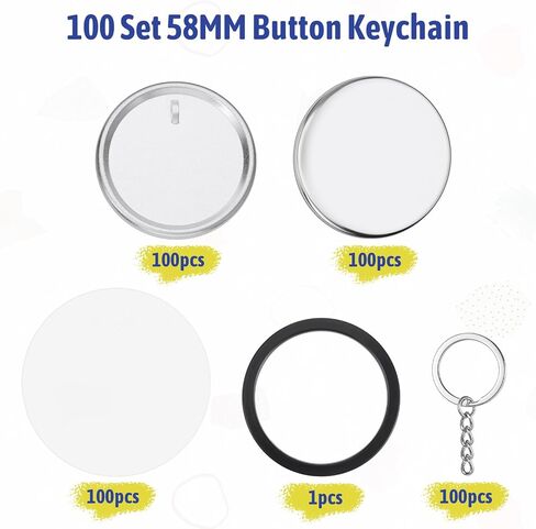 100 SetsButton Maker Keychains Supplies, 58 mm/ 2.25 Inch Metal Button Badge Sets, Including Metal Shell, Plastic Film, Backing Parts, Keychains, Perfect for Button Maker Machine & Badge Press in Kuwait
