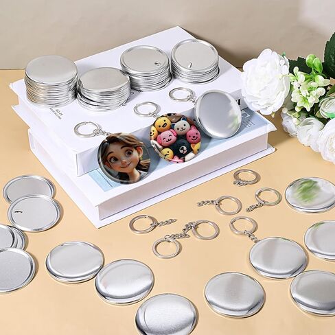 100 SetsButton Maker Keychains Supplies, 58 mm/ 2.25 Inch Metal Button Badge Sets, Including Metal Shell, Plastic Film, Backing Parts, Keychains, Perfect for Button Maker Machine & Badge Press in Kuwait