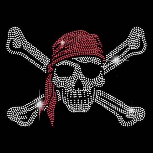 SUPERDANT Pirate Skull Iron on Rhinestones Transfer Halloween Crossbones Bling Decals for T-Shirt Crystal DIY Heat Transfer Stickers Crystal Decor for Clothing Tote Bag DIY Art Craft Gifts in Saudi Arabia