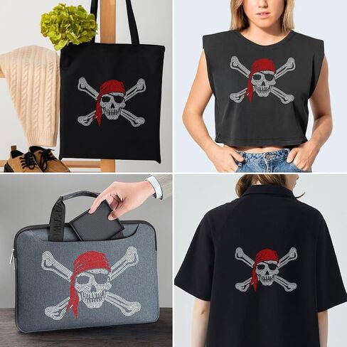 SUPERDANT Pirate Skull Iron on Rhinestones Transfer Halloween Crossbones Bling Decals for T-Shirt Crystal DIY Heat Transfer Stickers Crystal Decor for Clothing Tote Bag DIY Art Craft Gifts in Saudi Arabia