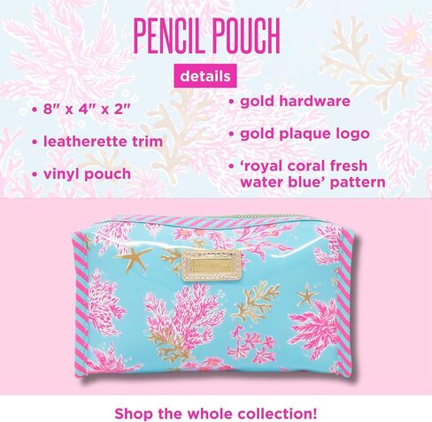 Lilly Pulitzer PVC Zipper Pouch, Cute Pencil Case for Adults, Travel Toiletry Bag, Small Pouch Bag for Supplies, Makeup or Toiletries (Royal Coral) in Saudi Arabia