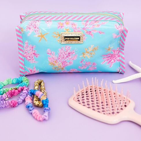 Lilly Pulitzer PVC Zipper Pouch, Cute Pencil Case for Adults, Travel Toiletry Bag, Small Pouch Bag for Supplies, Makeup or Toiletries (Royal Coral) in Saudi Arabia