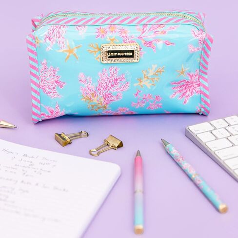 Lilly Pulitzer PVC Zipper Pouch, Cute Pencil Case for Adults, Travel Toiletry Bag, Small Pouch Bag for Supplies, Makeup or Toiletries (Royal Coral) in Saudi Arabia