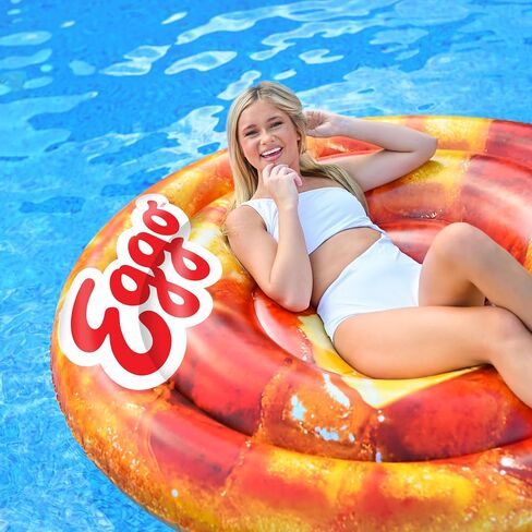 Giant Eggo Waffle 5 Feet Large Round Inflatable Pool Float, Raft, Beach & Lake, Tanning Lounger, Durable Vinyl in Saudi Arabia
