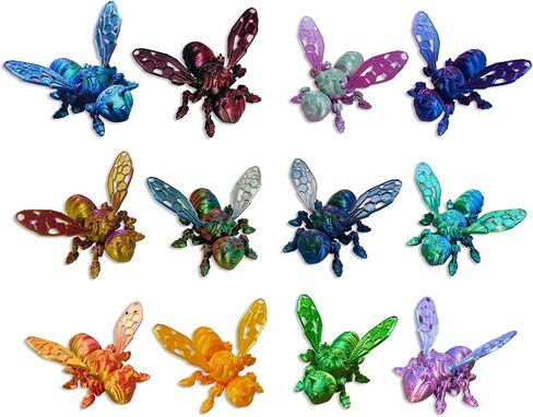 12 PCS 3D PRINED BEES Animals مجموعة ، ألعاب ثلاثية الأبعاد ، أجنحة تفكيكها-مزيج من المفاصل واللون ، ألعاب تململ للاحتفال هدايا عيد ميلاد الحيوانات الأليفة المكتبية ديكور المنزل in Kuwait