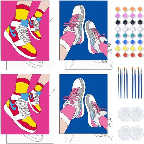 Webeedy 4 Pack Premn Canvas Sneaker Painting Kit 8x10 بوصة مسبقًا من الأحذية الرياضية القماشية للبالغين والبالغين والطلاء لعيد عيد الحب يوم الزفاف ليلة عيد الميلاد. in Saudi Arabia