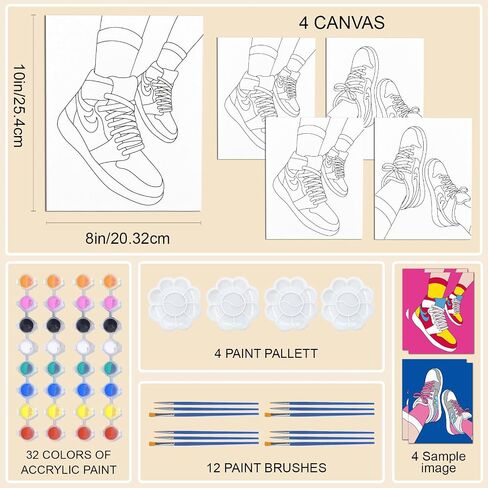 Webeedy 4 Pack Premn Canvas Sneaker Painting Kit 8x10 بوصة مسبقًا من الأحذية الرياضية القماشية للبالغين والبالغين والطلاء لعيد عيد الحب يوم الزفاف ليلة عيد الميلاد. in Saudi Arabia
