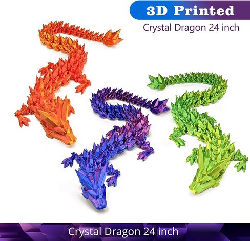 24 Inch Large 3D Printed Dragon, 3D Printed Animals Fidget Toy Articulated Crystal Dragon, Large Dragons Present, Home Office Decor Executive Desk Toys in Saudi Arabia