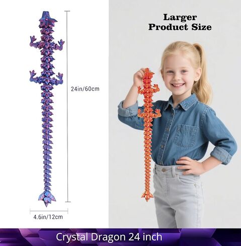 24 Inch Large 3D Printed Dragon, 3D Printed Animals Fidget Toy Articulated Crystal Dragon, Large Dragons Present, Home Office Decor Executive Desk Toys in Saudi Arabia