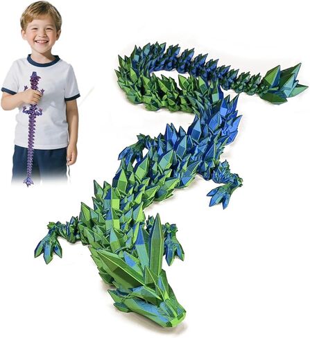24 Inch Large 3D Printed Dragon, 3D Printed Animals Fidget Toy Articulated Crystal Dragon, Large Dragons Present, Home Office Decor Executive Desk Toys in Saudi Arabia