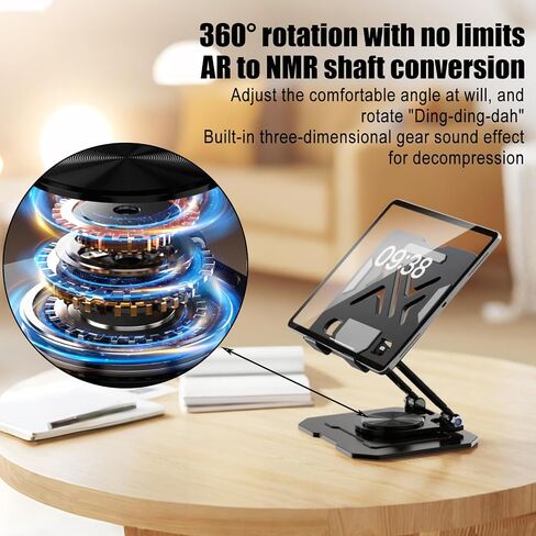 Full Metal 360 ° Rotating Adjustable iPad Stand, Aluminum Alloy Carbon Steel Desktop Universal Equipment Support Stand, Foldable and Portable, Stable Heat Dissipation. in Saudi Arabia
