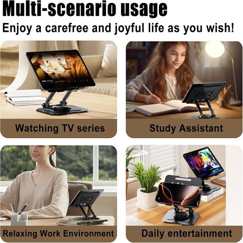 Full Metal 360 ° Rotating Adjustable iPad Stand, Aluminum Alloy Carbon Steel Desktop Universal Equipment Support Stand, Foldable and Portable, Stable Heat Dissipation. in Saudi Arabia