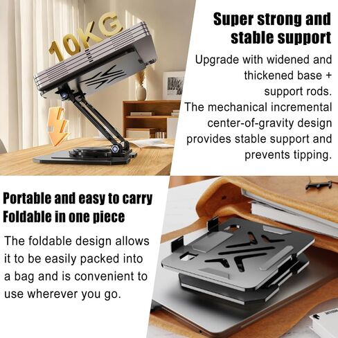 Full Metal 360 ° Rotating Adjustable iPad Stand, Aluminum Alloy Carbon Steel Desktop Universal Equipment Support Stand, Foldable and Portable, Stable Heat Dissipation. in Saudi Arabia