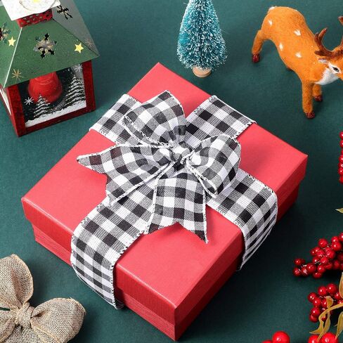 6 Rolls 2 Inches Wired Burlap Ribbon Christmas Wired Edge Ribbons Multi-Color Plaid Ribbon for Christmas Decoration DIY Wrapping Wedding Floral Bows Crafts in Saudi Arabia