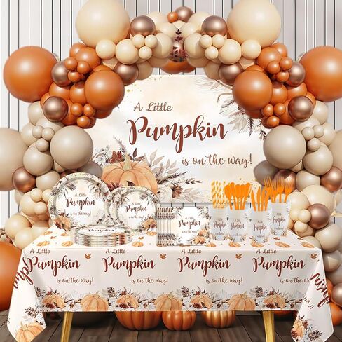 MEHOFOND Fall Pumpkin Baby Shower Decorations, Boho Floral Paper Plates and Napkins Party Supplies Disposable, Autumn Orange Brown Balloon Garland Arch Kit with Banner and Foil Balloons, Serve 24 in Saudi Arabia