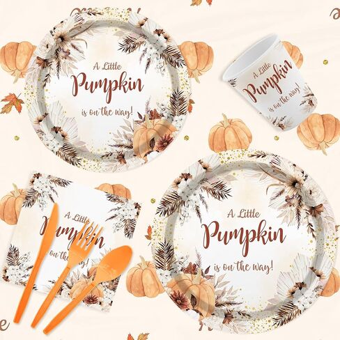 MEHOFOND Fall Pumpkin Baby Shower Decorations, Boho Floral Paper Plates and Napkins Party Supplies Disposable, Autumn Orange Brown Balloon Garland Arch Kit with Banner and Foil Balloons, Serve 24 in Saudi Arabia