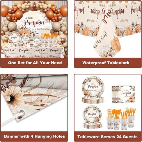 MEHOFOND Fall Pumpkin Baby Shower Decorations, Boho Floral Paper Plates and Napkins Party Supplies Disposable, Autumn Orange Brown Balloon Garland Arch Kit with Banner and Foil Balloons, Serve 24 in Saudi Arabia