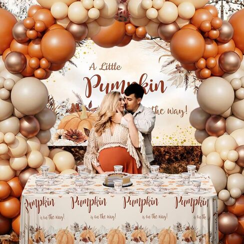 MEHOFOND Fall Pumpkin Baby Shower Decorations, Boho Floral Paper Plates and Napkins Party Supplies Disposable, Autumn Orange Brown Balloon Garland Arch Kit with Banner and Foil Balloons, Serve 24 in Saudi Arabia