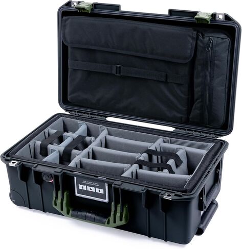 Pelican Air 1535 Carry-on Case by ColorCase - Black - Medium Size Waterproof Case with Gray Padded Microfiber Dividers & Laptop Computer Lid Pouch - Black Handles & TSA Locking Latches in Kuwait
