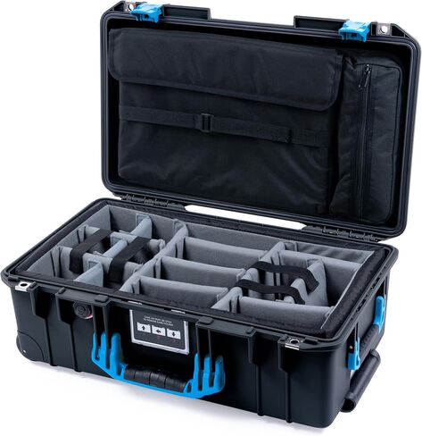 Pelican Air 1535 Carry-on Case by ColorCase - Black - Medium Size Waterproof Case with Gray Padded Microfiber Dividers & Laptop Computer Lid Pouch - Black Handles & TSA Locking Latches in Kuwait