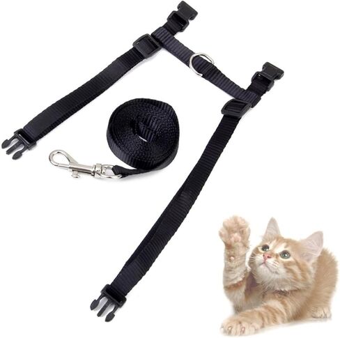GANAZONO Djustable Kitten Harness Retractable Leash Cat Walking Harness and Leash Traction Rope Black in Saudi Arabia