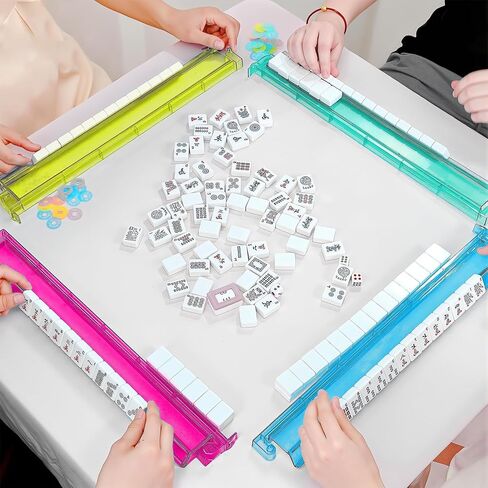 Damah Mah Jongg All-in-One Tile Rack & Pusher و Acrylic Mahjong Rack و Puster Combo ، مجموعة Majiang Tile Modern American Majiang من 4 (متعدد الألوان) in Kuwait