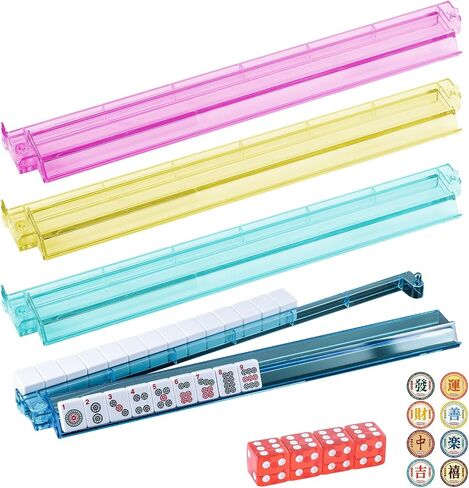 4pcs رفوف Mahjong مع دافعين ، مجموعة من 4 مدافعين ورفوف من Mahjong ، مع 4 Dices و 8 ملصقات محظوظة ، حامل بلاط Mahjong الأكريليك و Pusher ، Rack Mah Jongg Rack ، Mah Jong Trays (Multi-Color) in Saudi Arabia