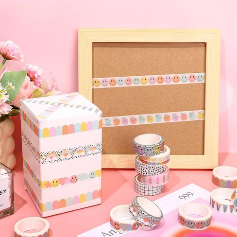 12 Rolls Washi Tape Composition Notebook Classroom Decor Pastel Smile Rainbow Decorative Masking Tape Set Preppy Wrapping Paper Tapes for Back to School Scrapbook Journal DIY Art Crafts in Saudi Arabia