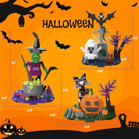 Halloween Building Blocks Set - Pumpkin Ghosts Witch Cat Grave Kit, Party Favors Gift Ornament for Kids in Saudi Arabia