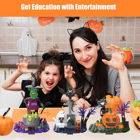 Halloween Building Blocks Set - Pumpkin Ghosts Witch Cat Grave Kit, Party Favors Gift Ornament for Kids in Saudi Arabia