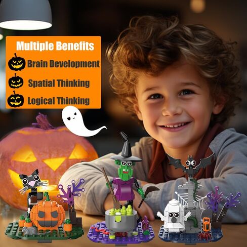 Halloween Building Blocks Set - Pumpkin Ghosts Witch Cat Grave Kit, Party Favors Gift Ornament for Kids in Saudi Arabia
