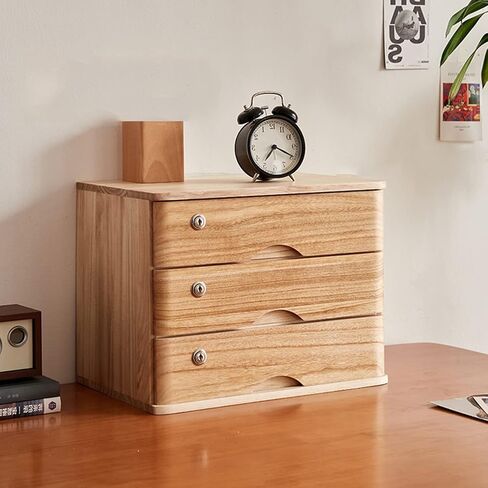 Desktop File Cabinet - Solid Wood Storage Box - Desktop Organizer, Wooden Desktop Storage Box with Lockable Drawers, Desktop Drawer Cabinet, Desk Storage Box, Flat,1 Layer in Saudi Arabia