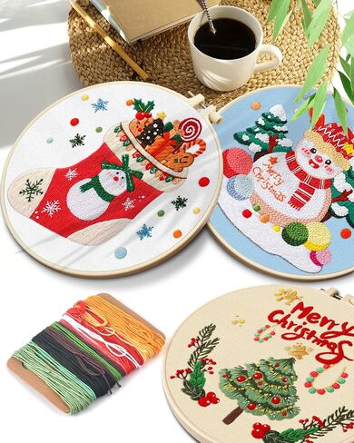 TINDTOP 5 Sets Embroidery Kit for Beginners Adult, Embroidery Kit for Beginners Include Embroidery Cloth Hoops Threads for Craft Lover Hand Stitch with Embroidery Skill Techniques in Kuwait