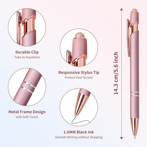 9 Pack Point Point Pens 2-in-1 قلم قابلة للسحب مع نصيحة قلم ، أقلام القلم المعدنية لشاشات اللمس ، حبر أسود 1.0 مم in Kuwait