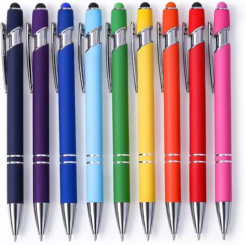 9 Pack Point Point Pens 2-in-1 قلم قابلة للسحب مع نصيحة قلم ، أقلام القلم المعدنية لشاشات اللمس ، حبر أسود 1.0 مم in Kuwait