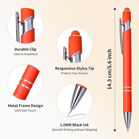 9 Pack Point Point Pens 2-in-1 قلم قابلة للسحب مع نصيحة قلم ، أقلام القلم المعدنية لشاشات اللمس ، حبر أسود 1.0 مم in Kuwait