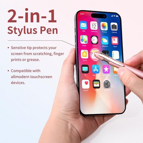 9 Pack Point Point Pens 2-in-1 قلم قابلة للسحب مع نصيحة قلم ، أقلام القلم المعدنية لشاشات اللمس ، حبر أسود 1.0 مم in Kuwait