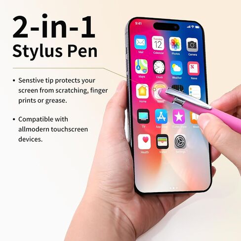 9 Pack Point Point Pens 2-in-1 قلم قابلة للسحب مع نصيحة قلم ، أقلام القلم المعدنية لشاشات اللمس ، حبر أسود 1.0 مم in Kuwait