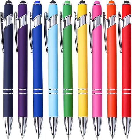 9 Pack Point Point Pens 2-in-1 قلم قابلة للسحب مع نصيحة قلم ، أقلام القلم المعدنية لشاشات اللمس ، حبر أسود 1.0 مم in Kuwait