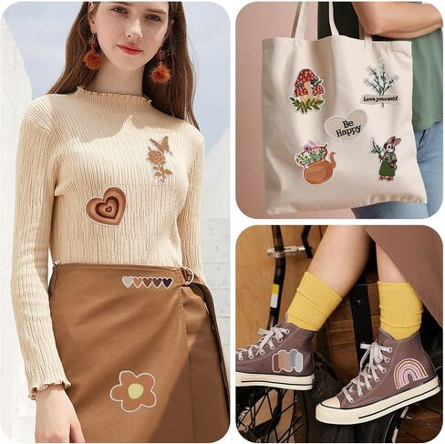 Boho Iron on Patches, Cute Vintage Embroidery Applique Patch, Girly Aesthetic Sew On Embroidered Patches DIY Decorative Heat Press Patches for Clothing Hats Jackets Backpacks (Boho1 20 Pcs) in Kuwait