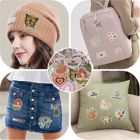 Boho Iron on Patches, Cute Vintage Embroidery Applique Patch, Girly Aesthetic Sew On Embroidered Patches DIY Decorative Heat Press Patches for Clothing Hats Jackets Backpacks (Boho1 20 Pcs) in Kuwait
