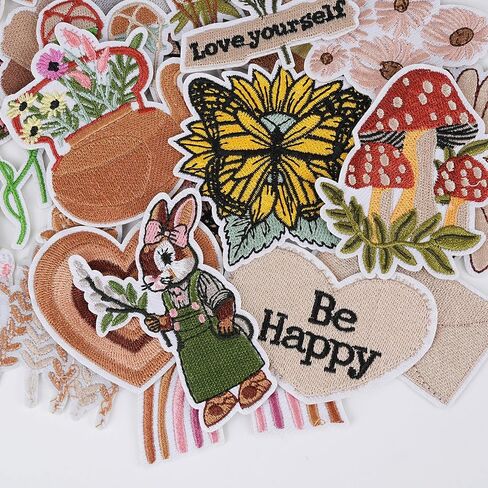 Boho Iron on Patches, Cute Vintage Embroidery Applique Patch, Girly Aesthetic Sew On Embroidered Patches DIY Decorative Heat Press Patches for Clothing Hats Jackets Backpacks (Boho1 20 Pcs) in Kuwait