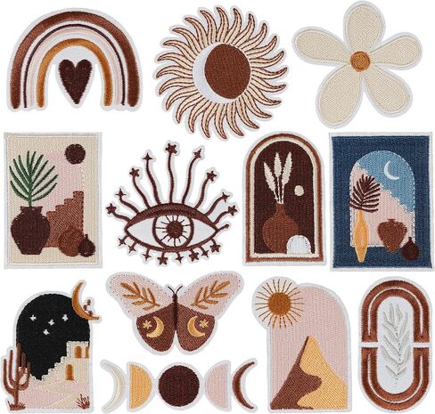 Boho Iron on Patches, Cute Vintage Embroidery Applique Patch, Girly Aesthetic Sew On Embroidered Patches DIY Decorative Heat Press Patches for Clothing Hats Jackets Backpacks (Boho1 20 Pcs) in Kuwait