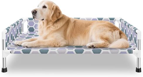 Elevated Dog Bed，Cooling Outdoor Dog Cot with 3-Sided Fence，Raised Pet Cot with Guardrail Medium(32.68" L x 19.88" W x 5.9" Th) in Saudi Arabia